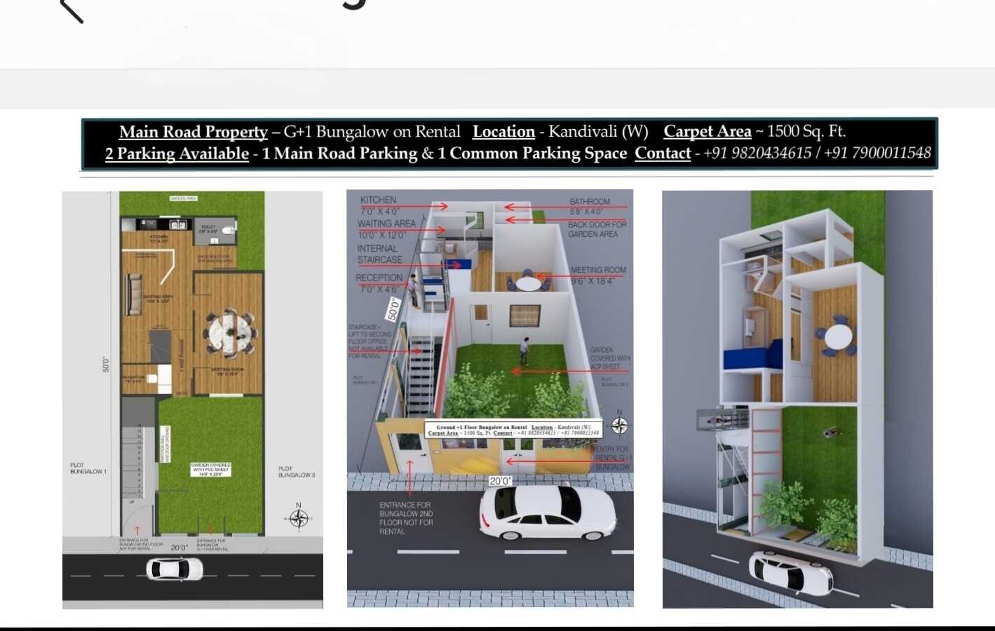 Rent 500 sft Commercial space + Garden in a Bungalow in Kandivali W.